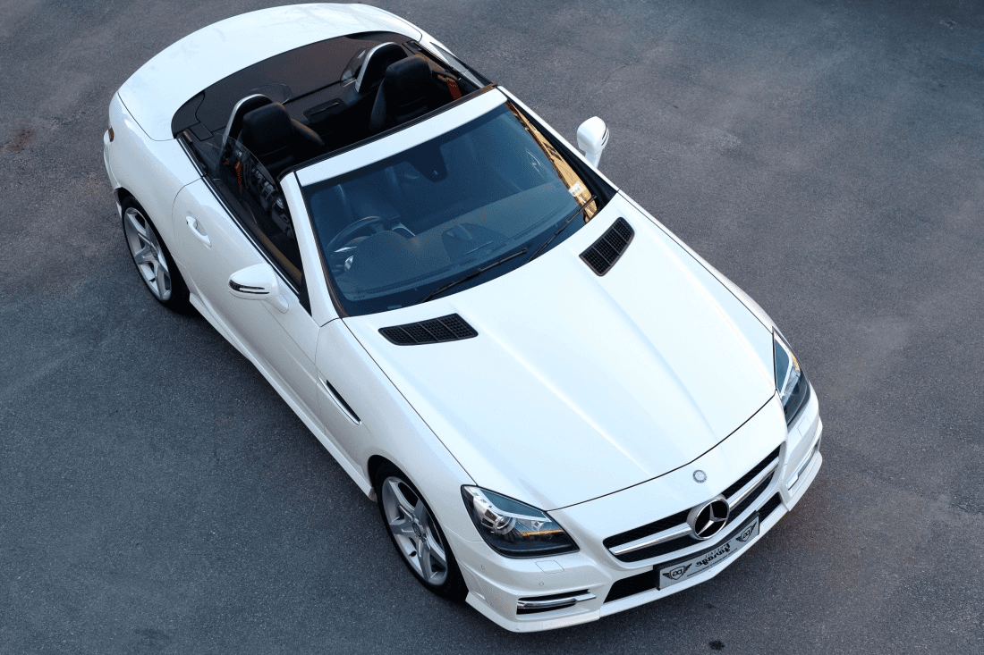 Bird's-eye view of a Mercedes SLK representing premium car acquisition
